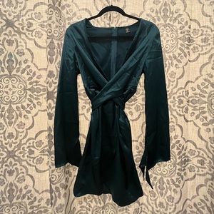 Wrapped satin dress with slit in front